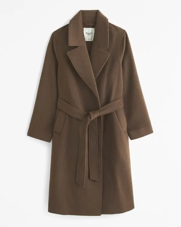 Double-Cloth Belted Wool-Blend Coat