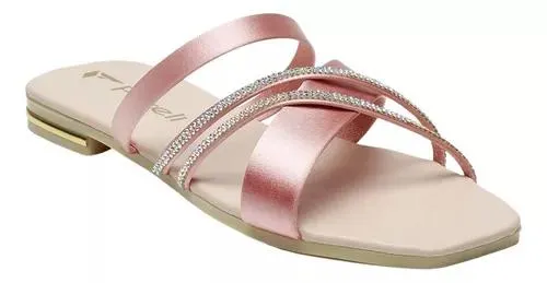 Sandalias Dama Piso Vestir Brillos Mujer Abril Rosa Fareli