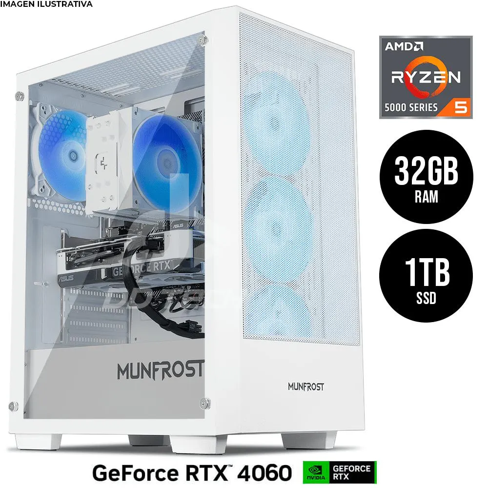 Computadora PRIDE GAMING WHITE WOLF / NVIDIA® GeForce RTX™ 4060 / AMD Ryzen 5 5500 / 32GB RAM / 1TB SSD M.2 / 550W 80+ BRONZE / INCLUYE WIFI