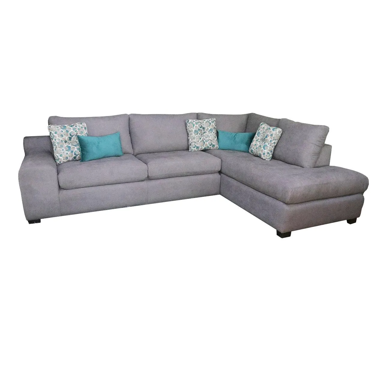 Sala seccional derecha Belanova en color gris con cojines decorativos