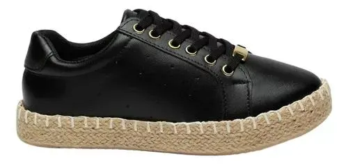 Tenis Mujer Sara Negros Casuales Suela Yute Fareli