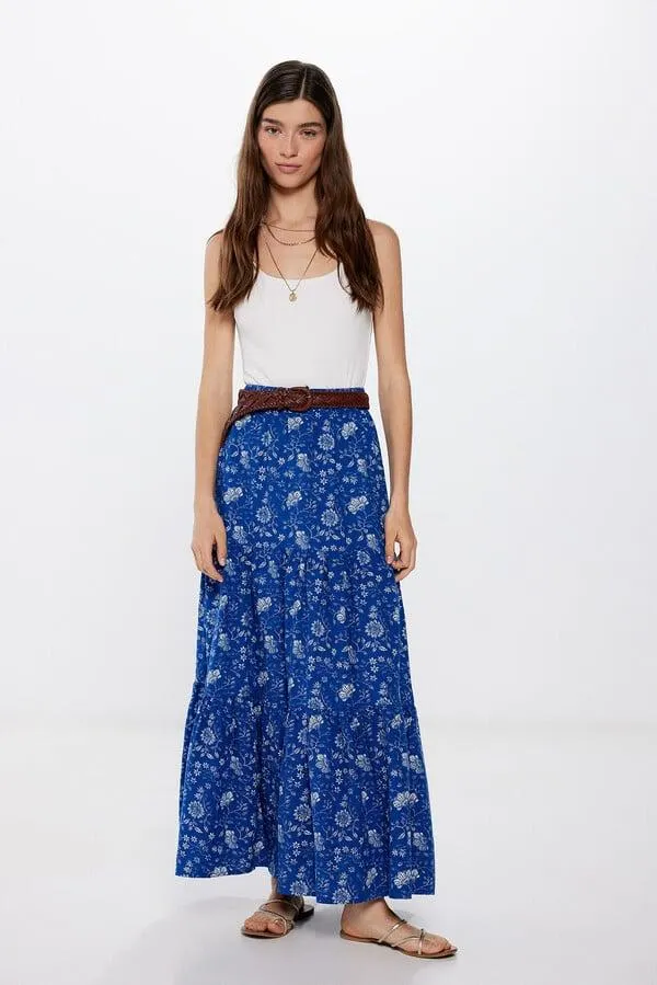 Falda midi paneles lino