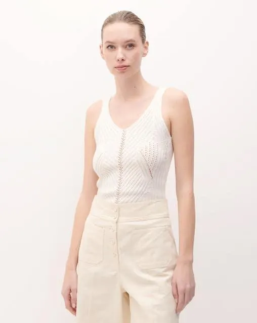 Blusa Escote V Crema Tejido Calado