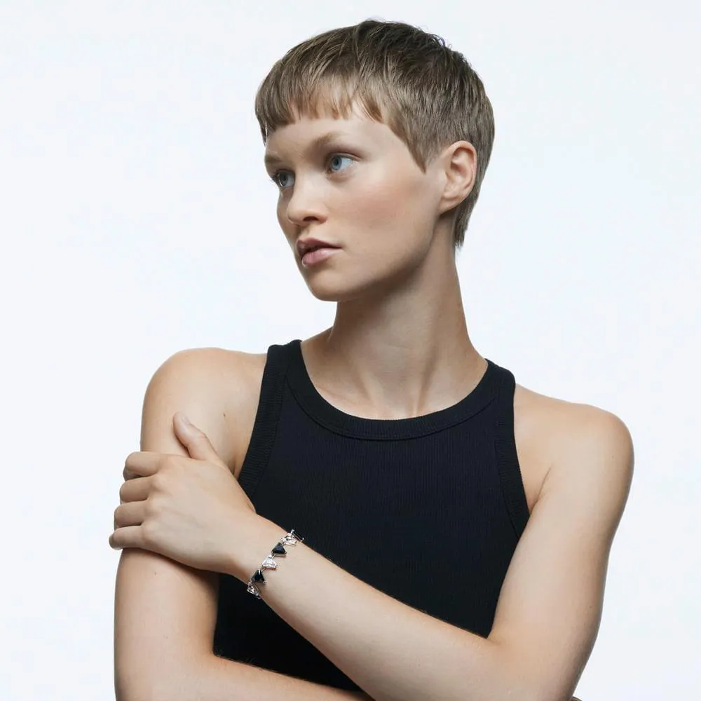 Pulsera Millenia, Cristales de talla triangular, Negro, Baño de rodio