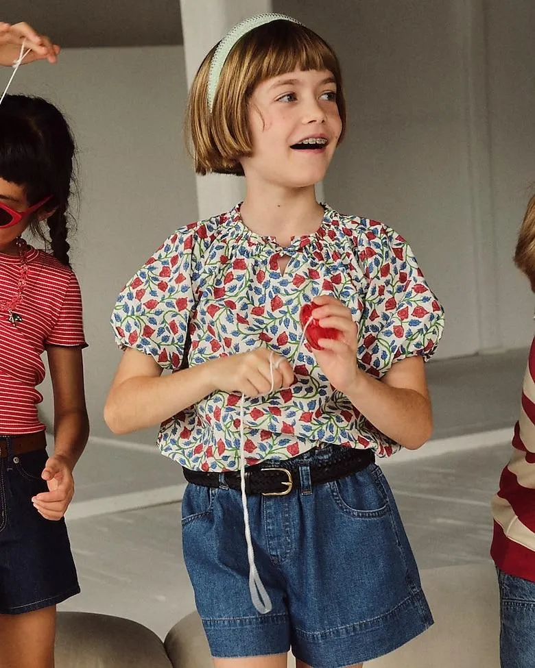 Girls' bubble-hem top in floral