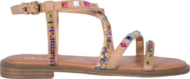 sandalia plana con piedras