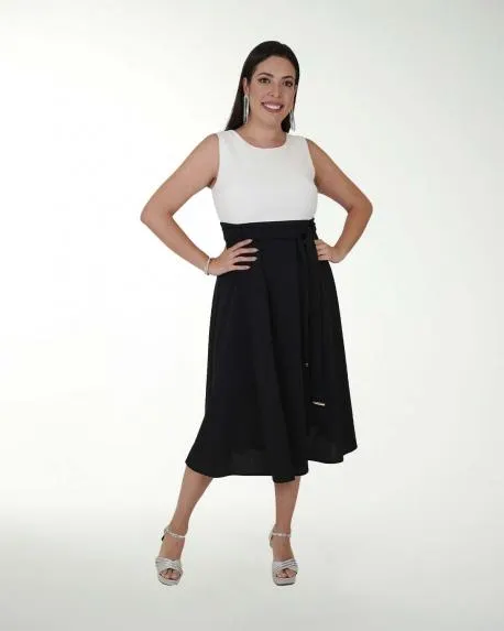 VESTIDO TE CASUAL LISO COMBINADO FALDA AMPLIA