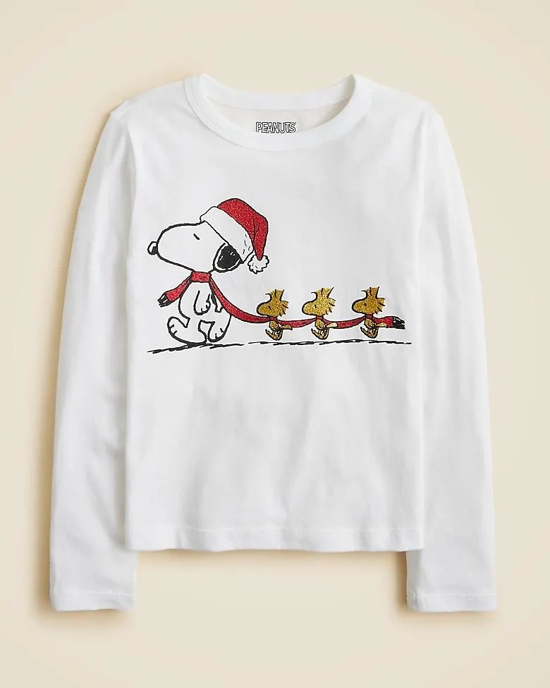 Peanuts® X Crewcuts long-sleeve scarf graphic T-shirt with glitter