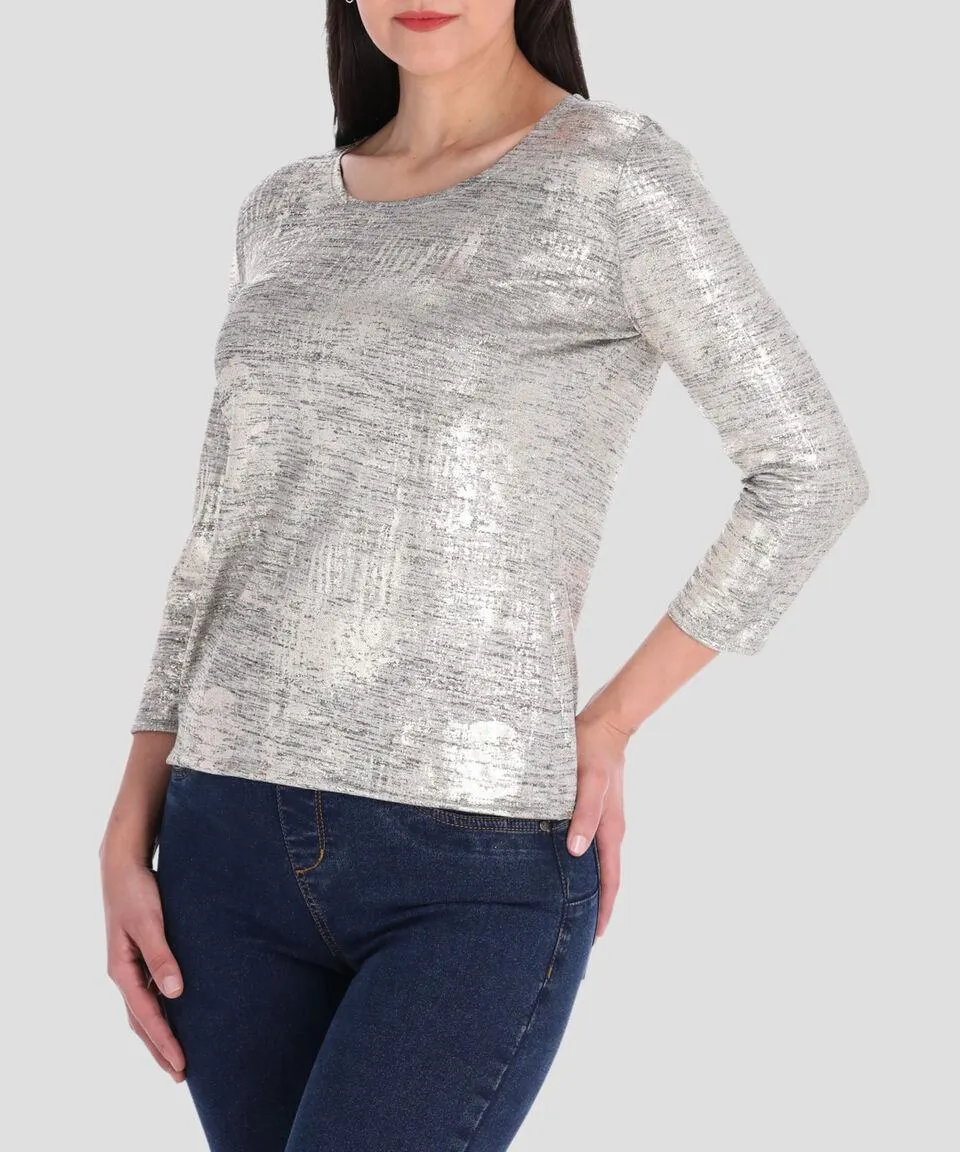 Blusa en punto metálico manga 3,4 Mujer