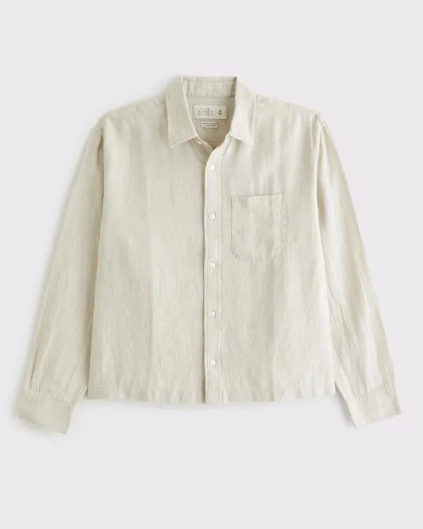 Cropped Linen Button-Up Shirt