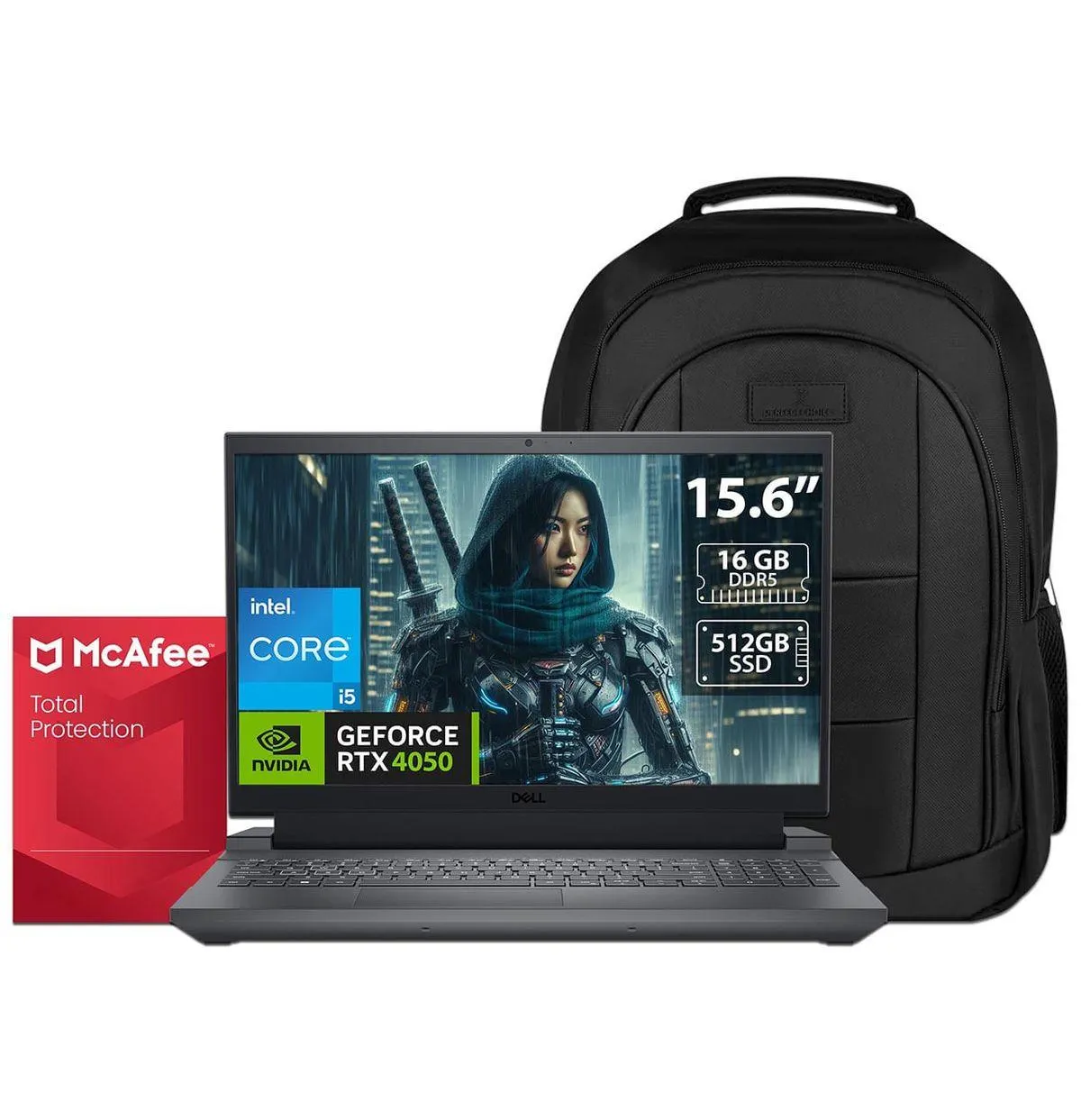Laptop Gamer DELL G15 5530: Core i5-13450HX RTX-4050 16GB 512GB SSD W11H Negro Mochila + Antivirus