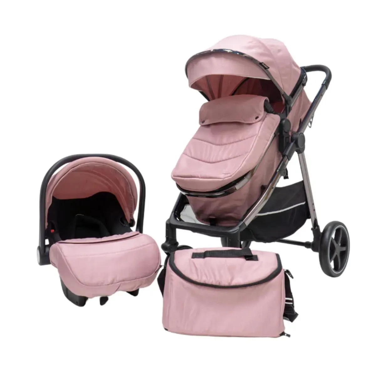 Carriola Travel System Baby Owl Vita Rosa con portabebe y pañalera