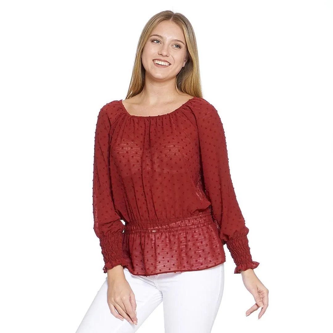 Blusa Para Mujer Con Resorte Manga Larga Casual Color Shedron 550407