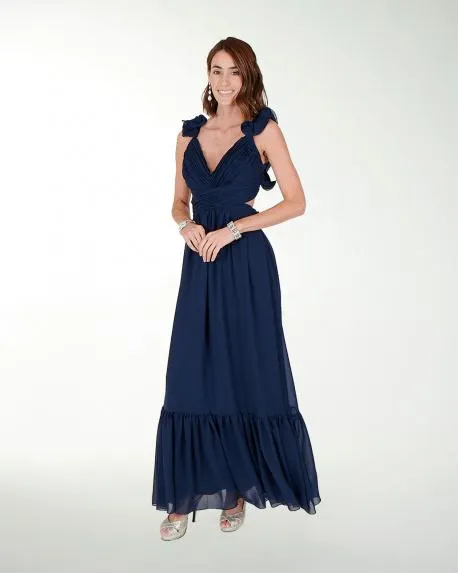 VESTIDO CL LISO CON ESCAROLAS EN HOMBRO