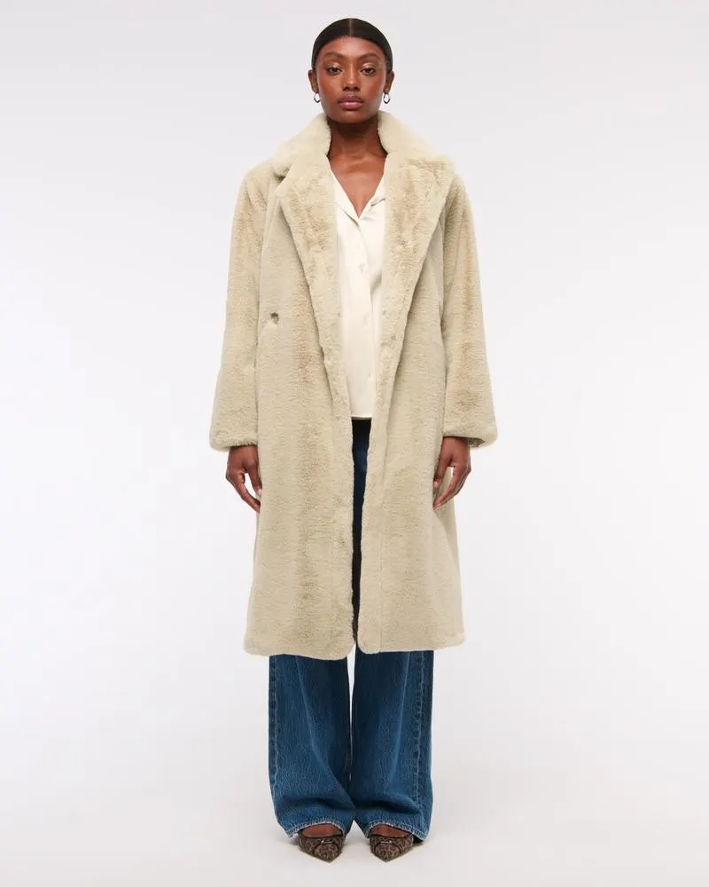 Double-Breasted Faux Fur Coat