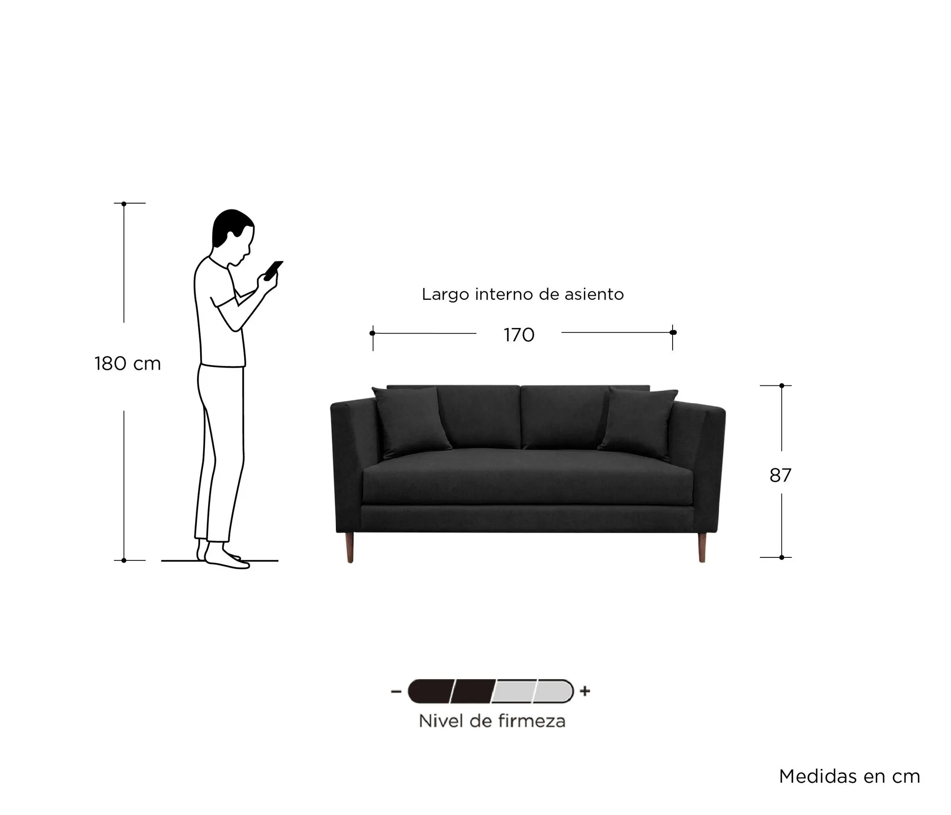 Sofá 3 cuerpos Noah - Negro