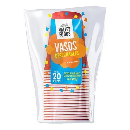 Vaso Bicolor Rojo #16 Valley Foods 20 pz