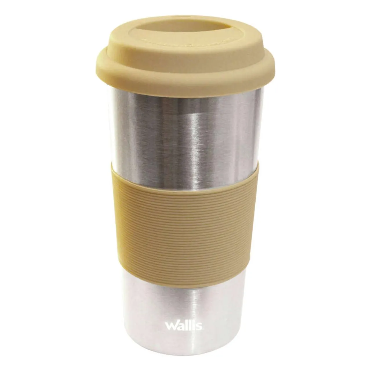 Vaso térmico con goma antideslizante, 450 ml, acero con beige