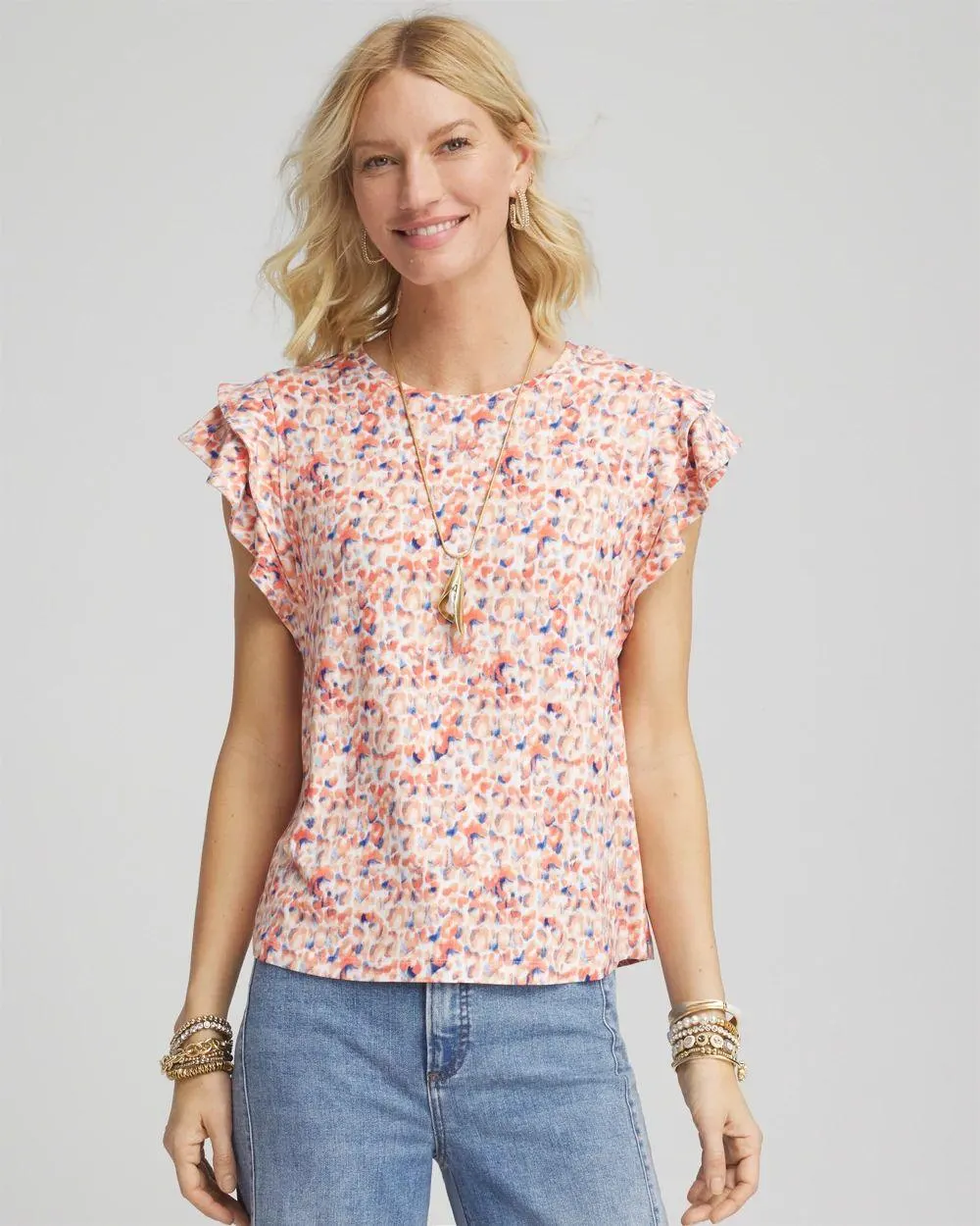 Touch of Cool ™ Tiered Flutter Sleeved Tee