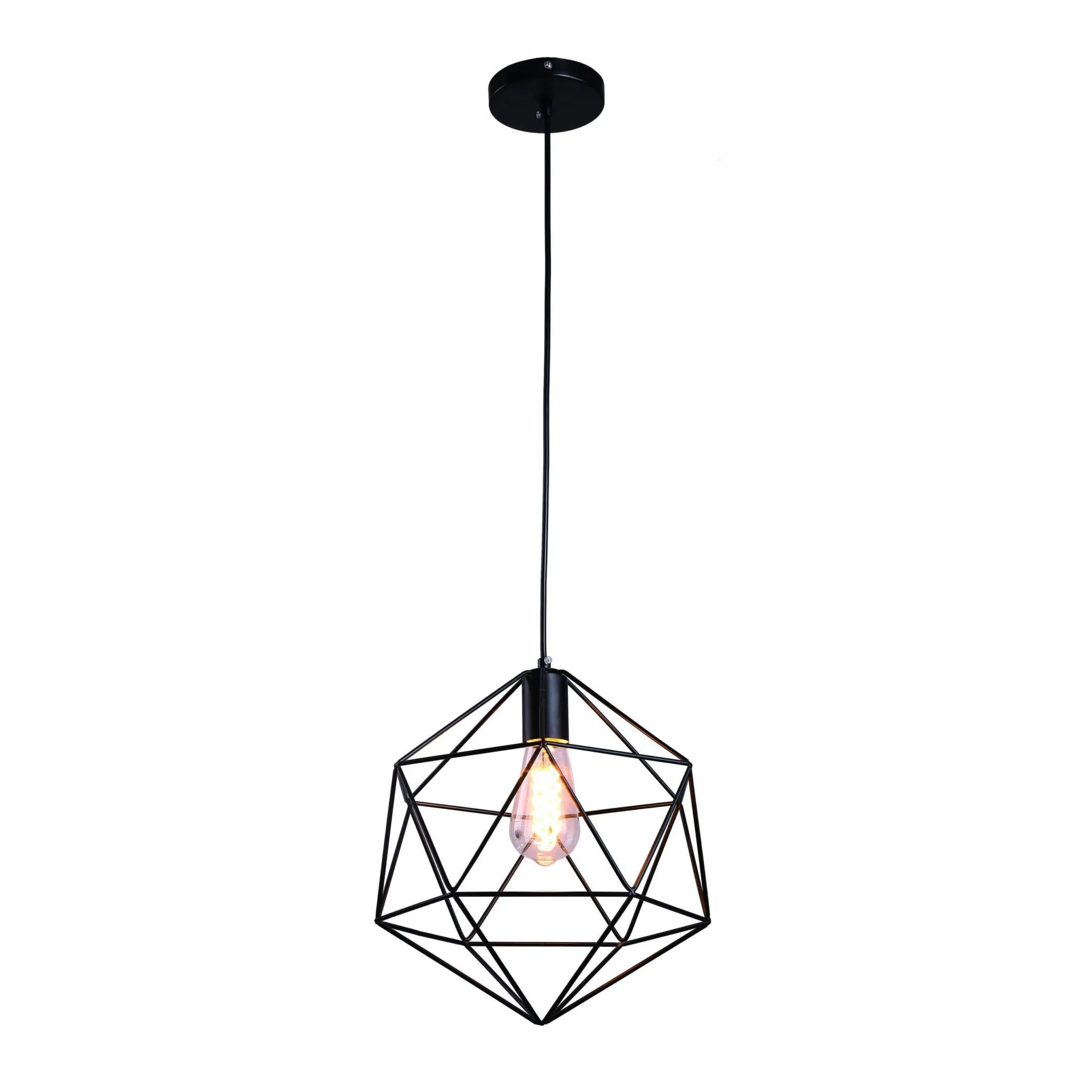 Lámpara colgante decorativa base E26 de metal acabado negro mate con cable de 3m