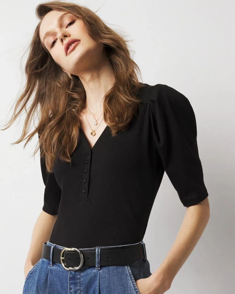 WHBMFORME ™ Ribbed Stretch Henley Top