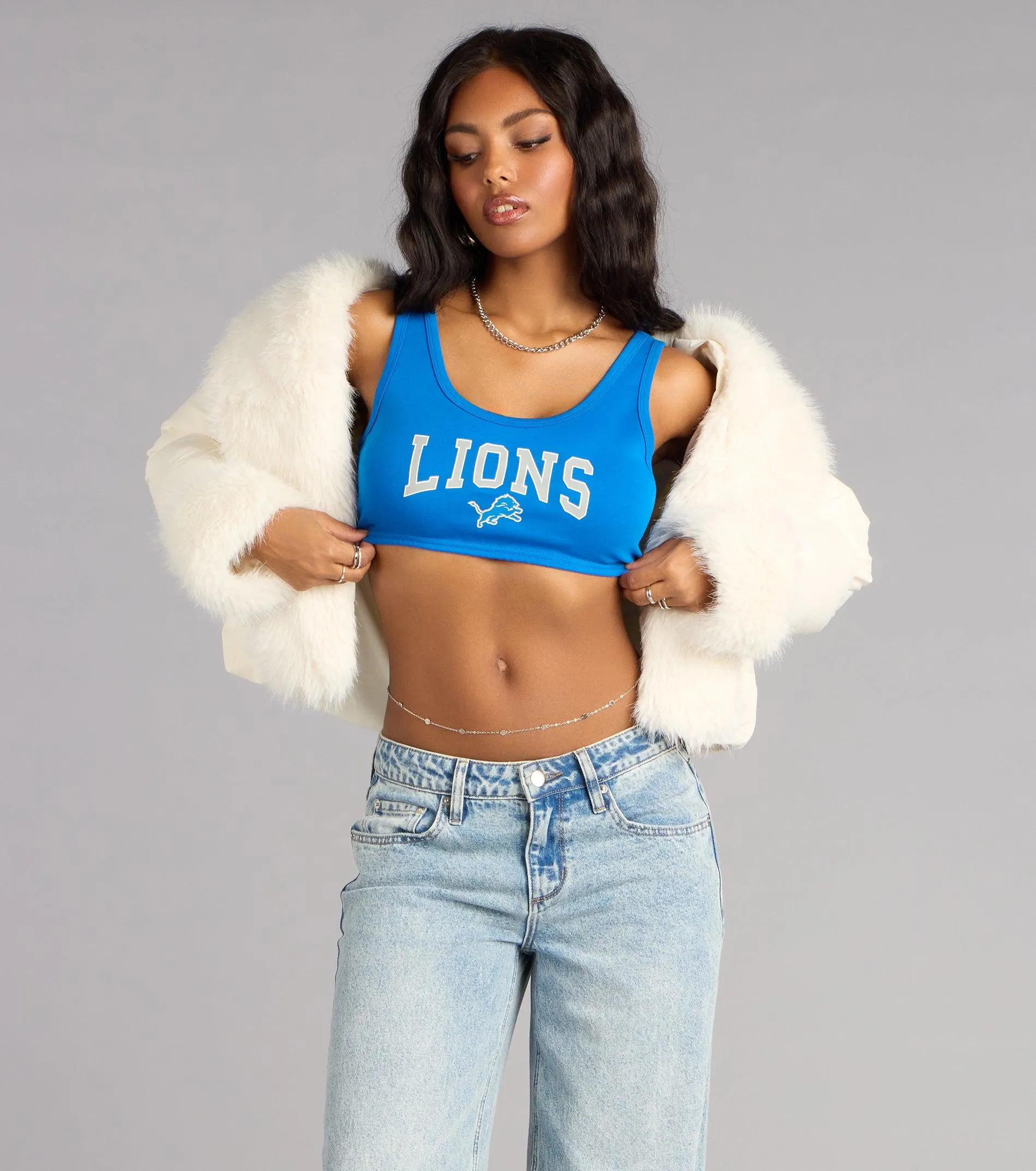 Ultra Game NFL Detroit Lions Crop Tank Top