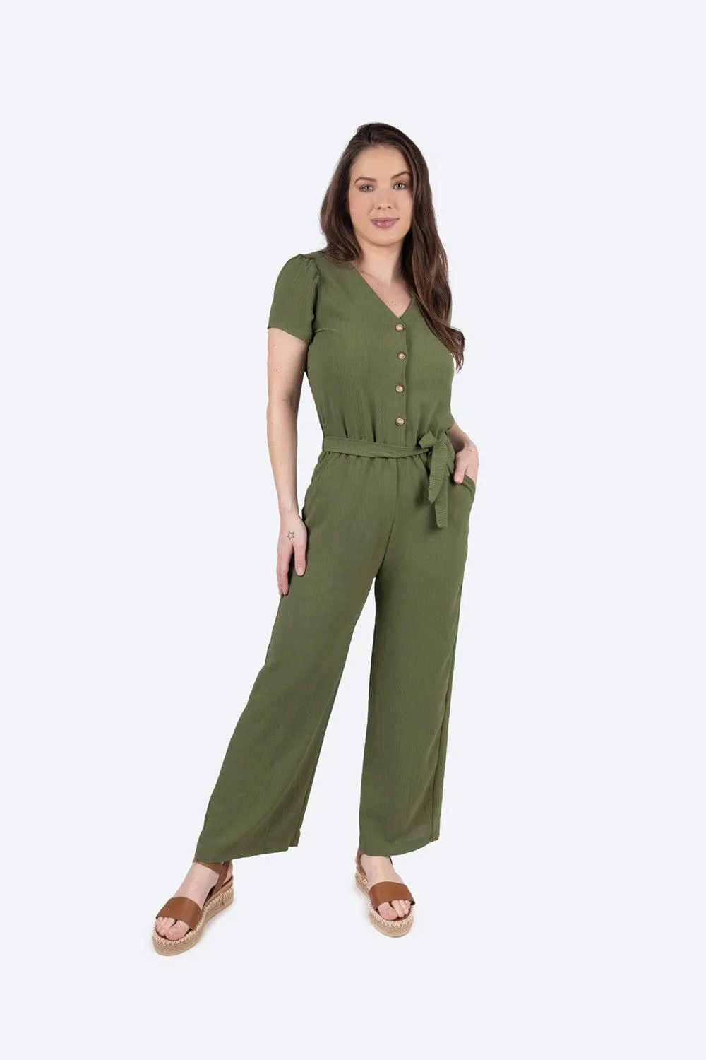 Jumpsuit verde con cordón ajustable