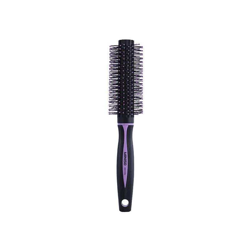 Cepillo Redondo Para Cabello Sintético Negro Con Morado 23 cm