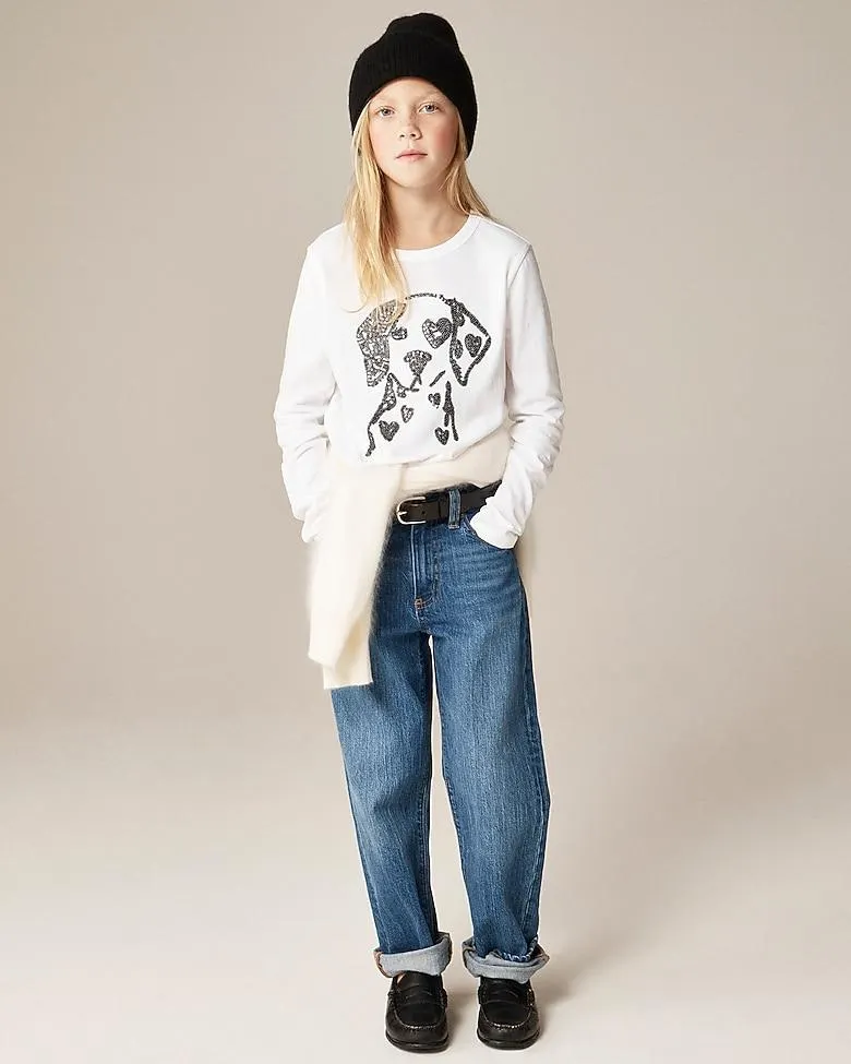 Girls' long-sleeve Dalmatian graphic T-shirt with sequins
