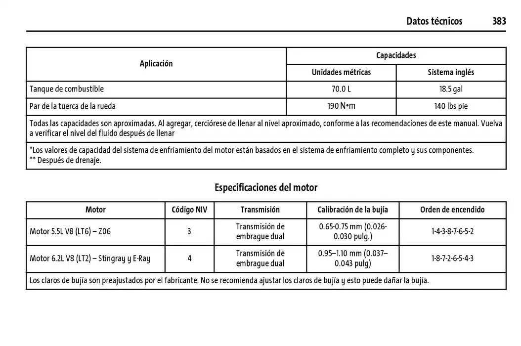 Catálogo de Chevrolet Corvette Stingray Manual del propietario 22 de enero al 31 de diciembre 2025 - Pagina 384