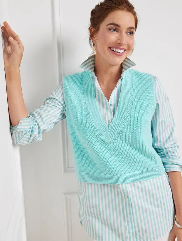 Cropped Shaker Stitch Sweater Vest