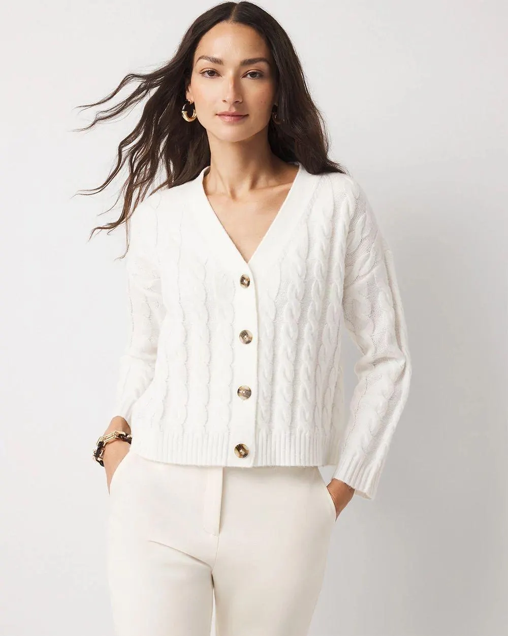 Cable-Knit Button-Front Cardigan