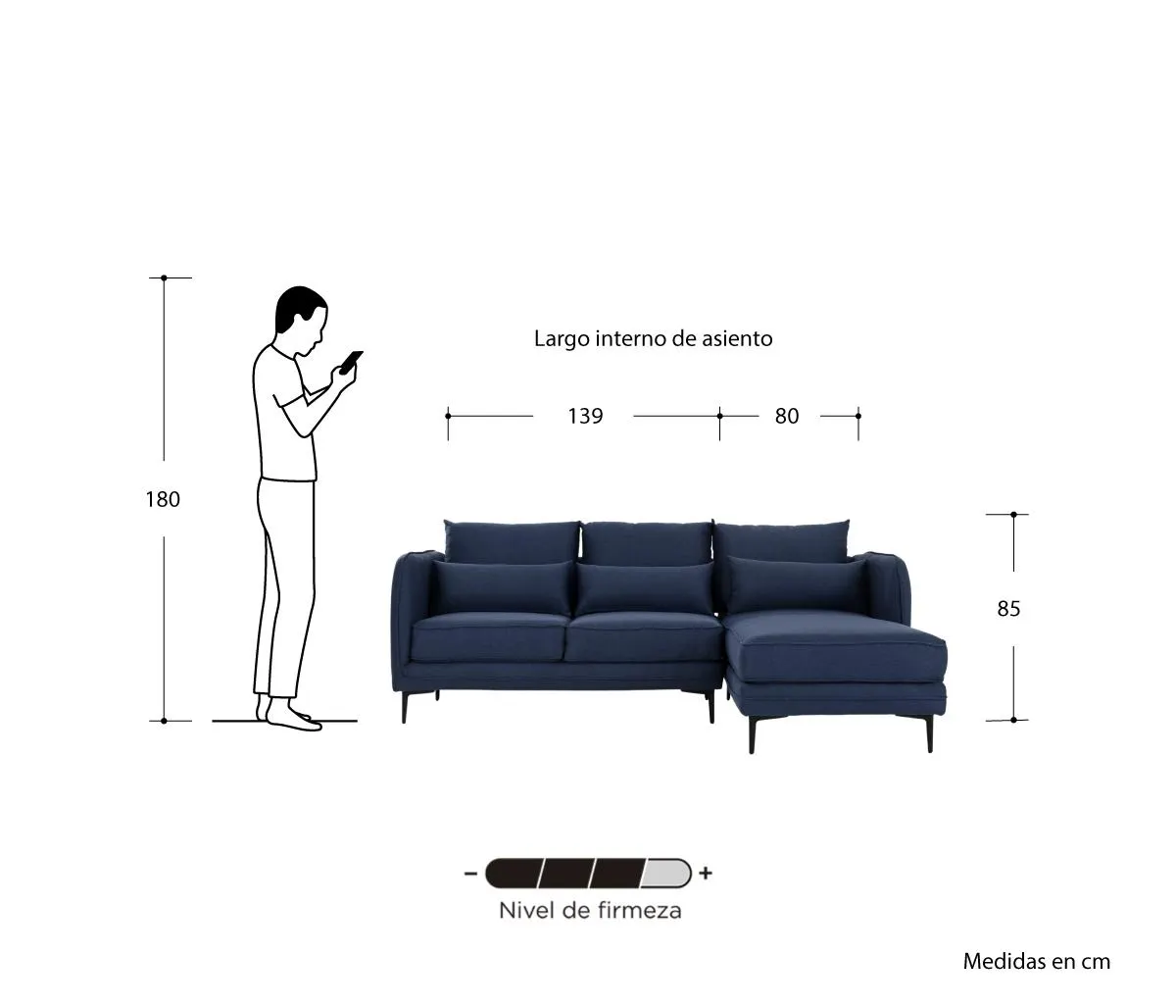 Esquinera Derecha 3 cuerpos Marina - Azul