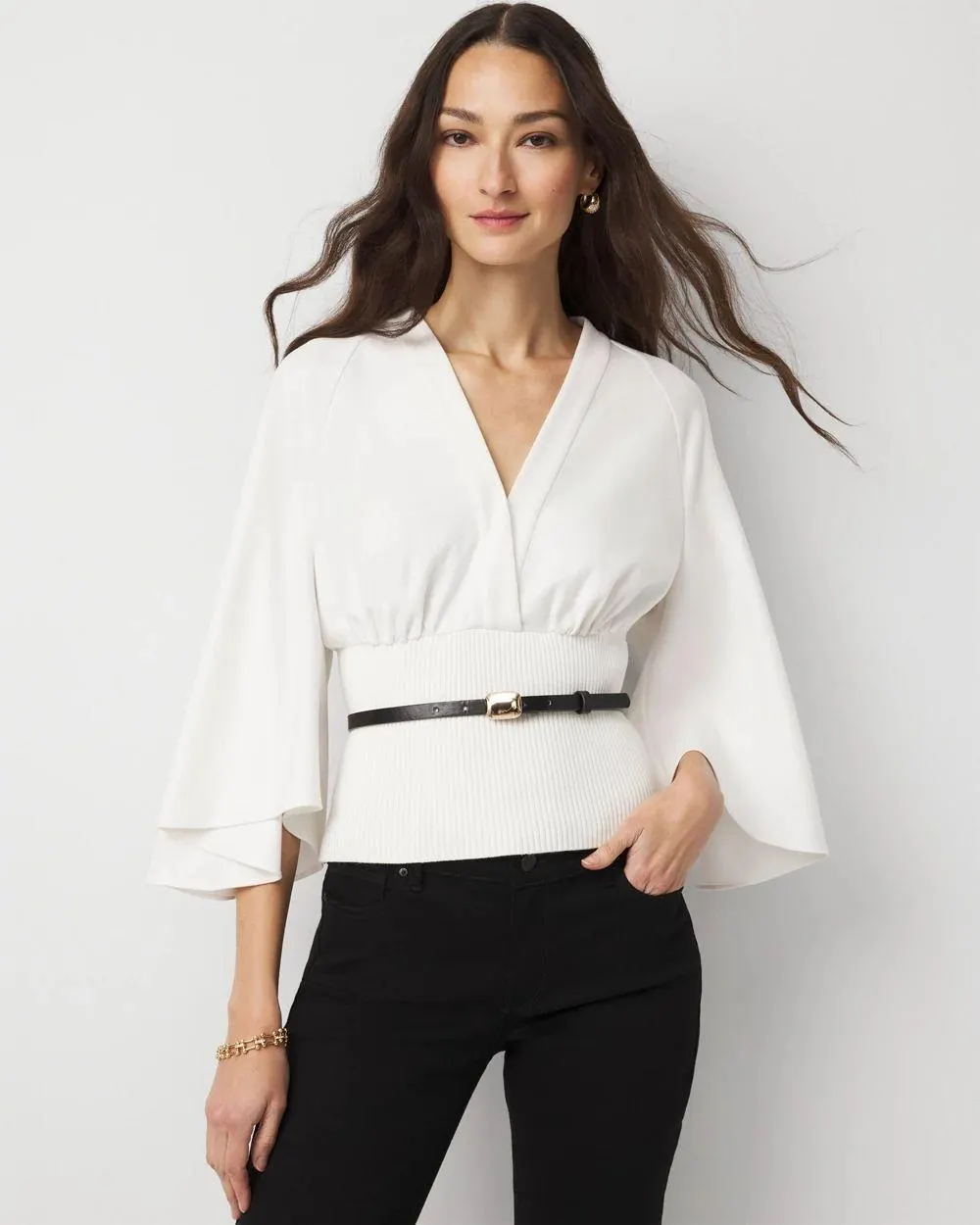 Knit Mix Surplice Blouse