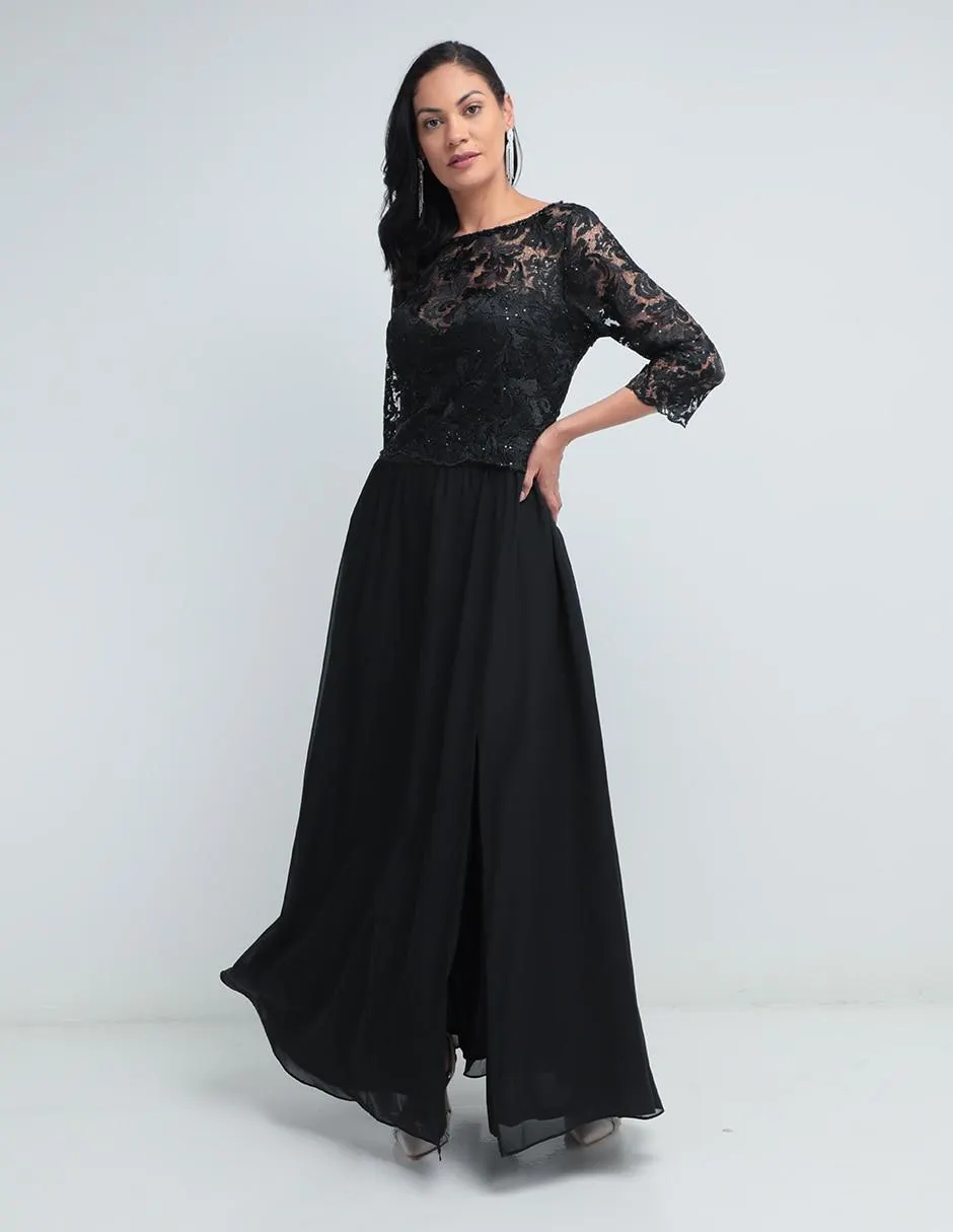 Vestido maxi de fiesta Karen Olivier escote regular