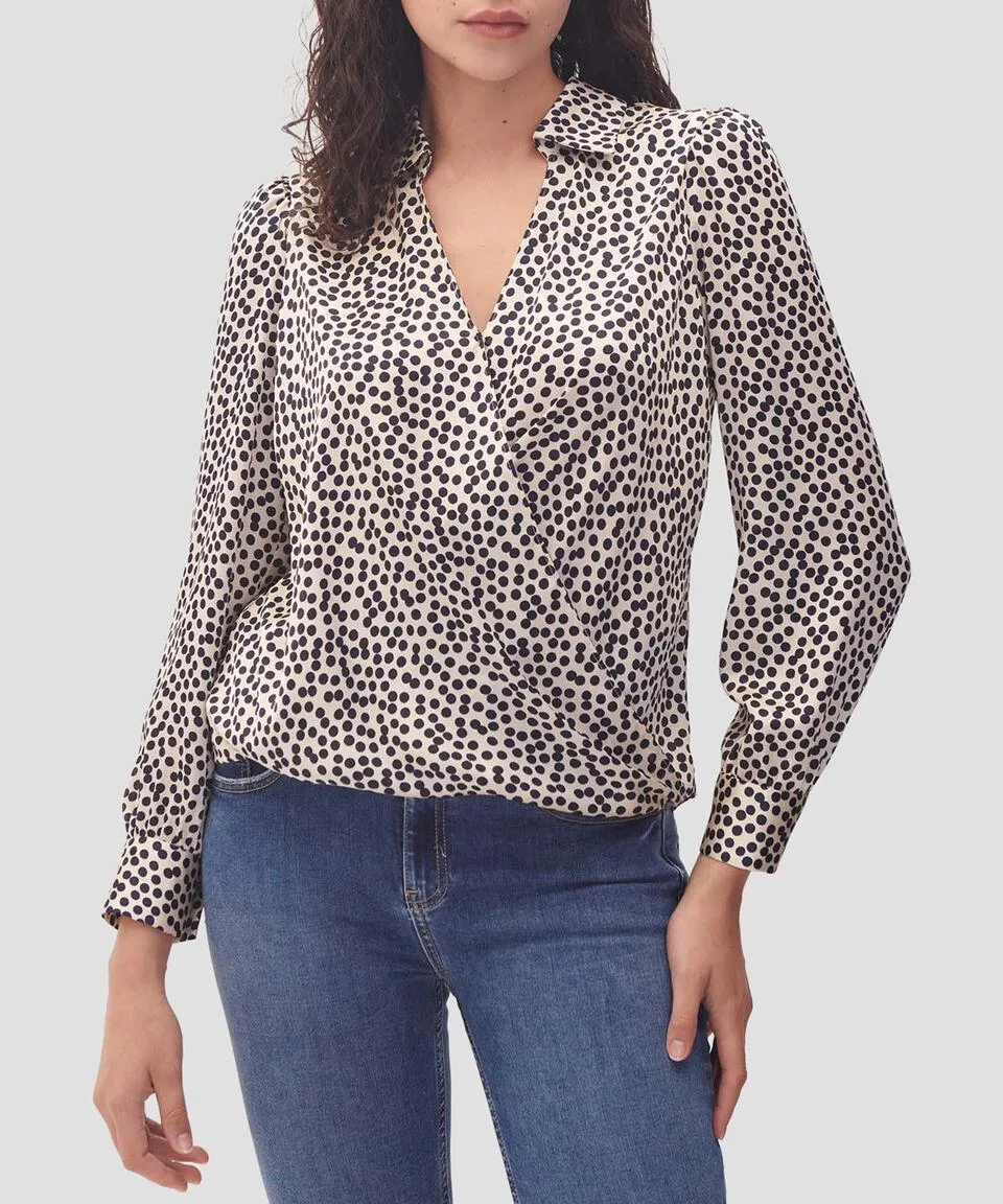 Blusa de Satín Envolvente con Lunares Mujer