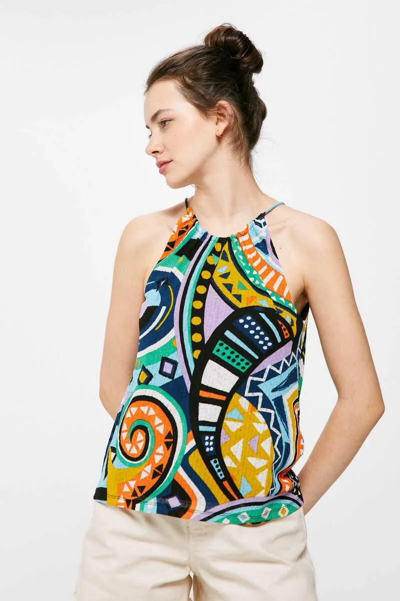 Playera Cuello Halter Estampada