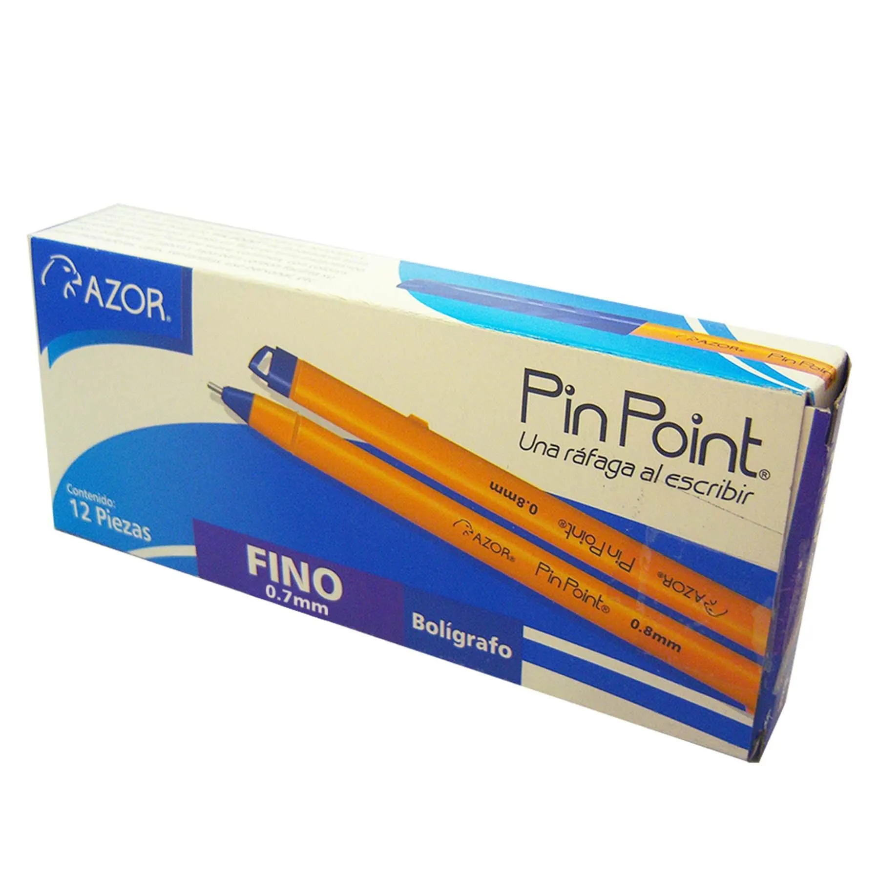 Bolígrafo Punto Fino 0.7 mm Azor Pin Point Azul, Barril Amarillo