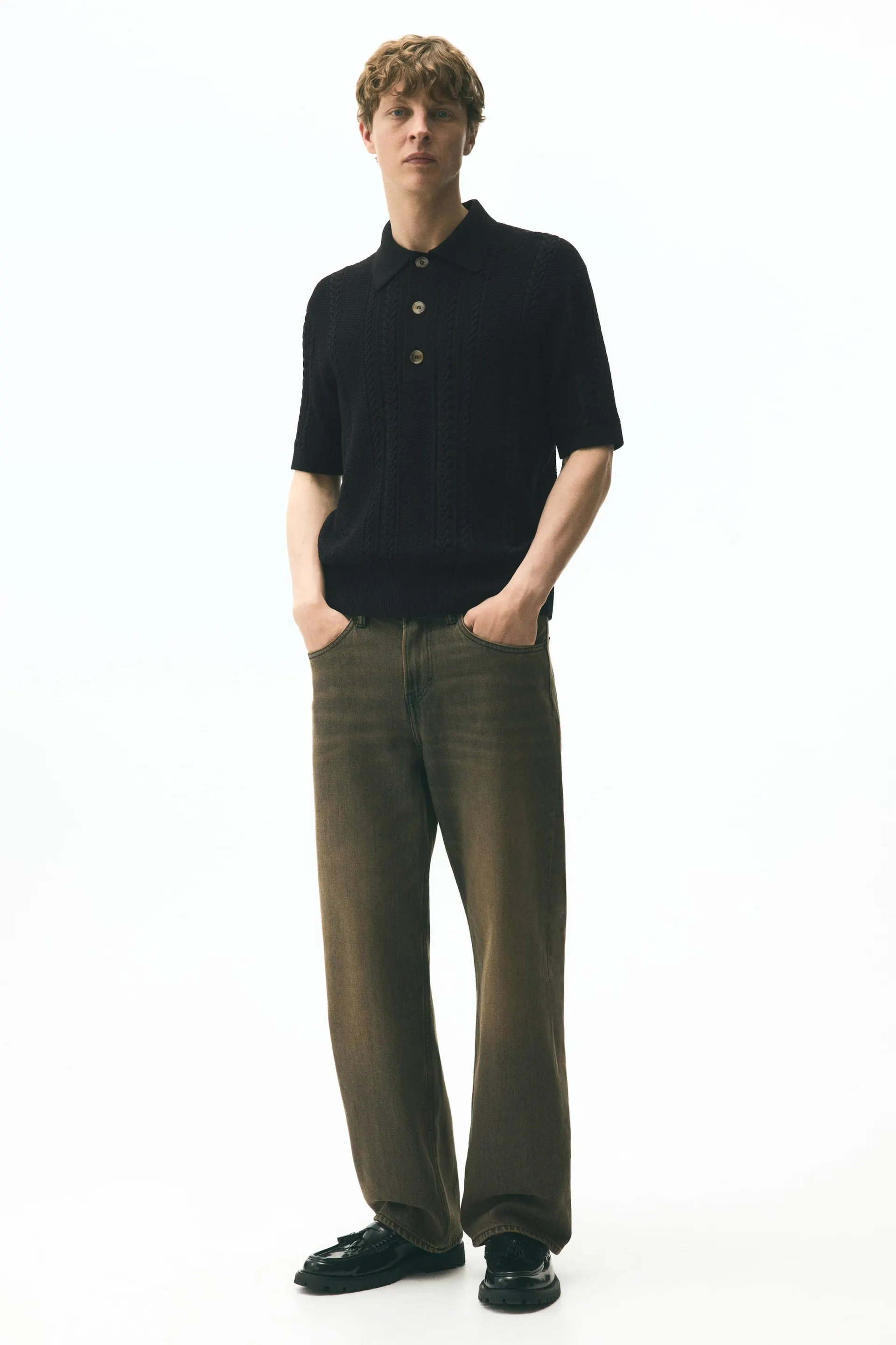 Playera polo Regular Fit en tejido trenzado