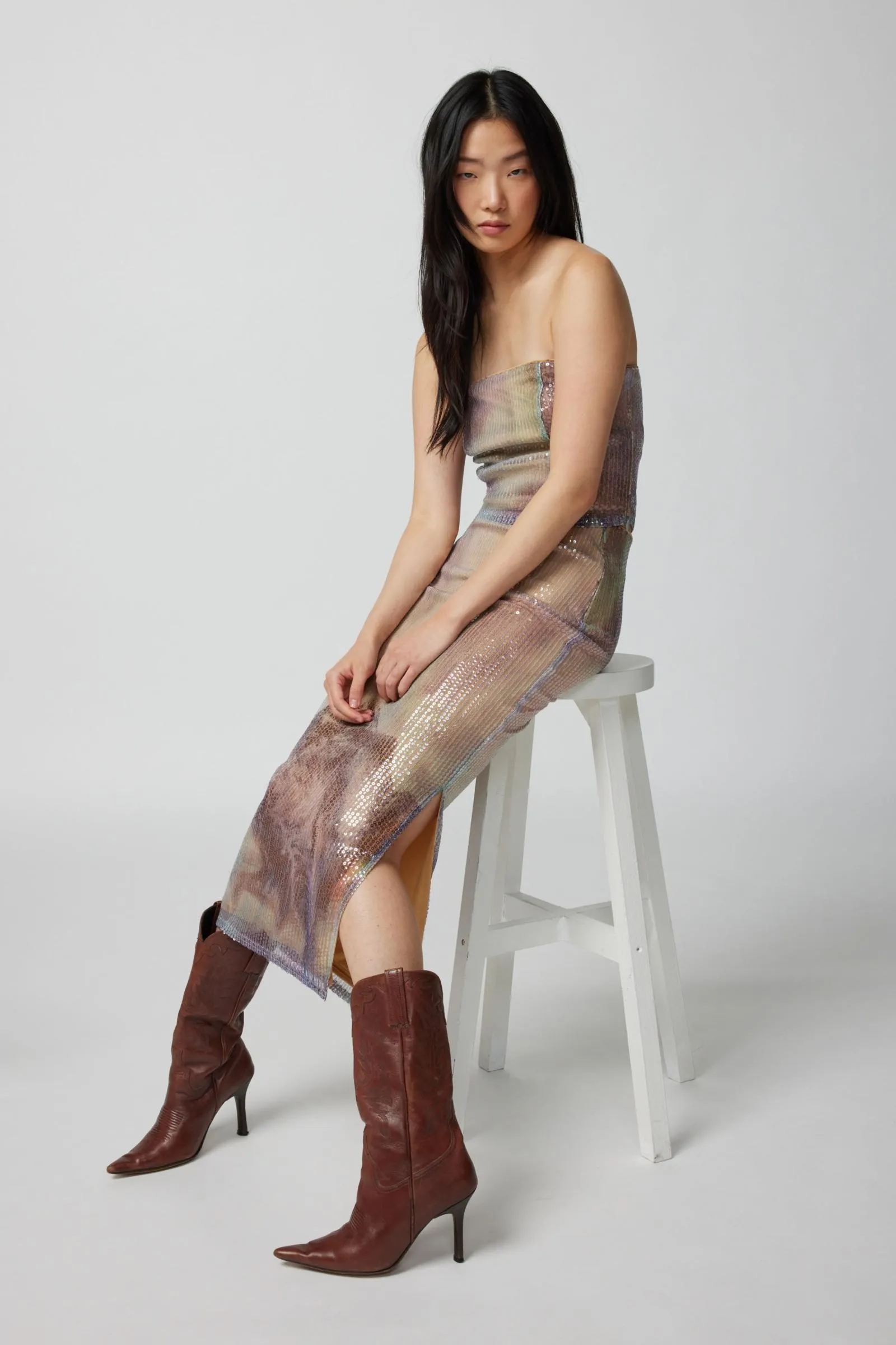 UO Pearl Sequin Tube Top & Midi Skirt Set
