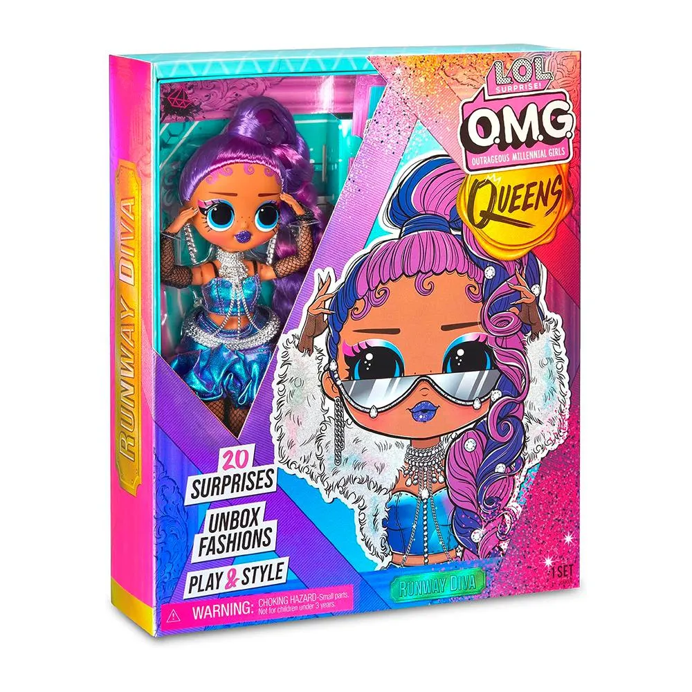 LOL Surprise OMG Queens, Muñeca Fashion Runway Diva Con 20 Sorpresas