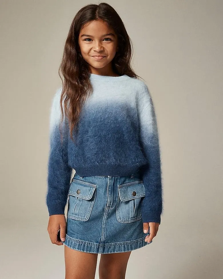 Girls' dip-dyed brushed cashmere crewneck sweater