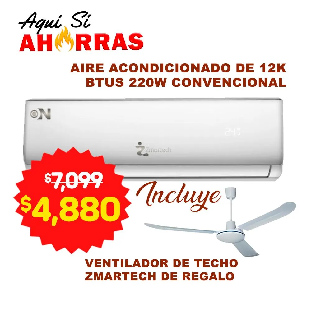 Combo Ahorro Mini Split Zmartech 220V + Ventilador de techo