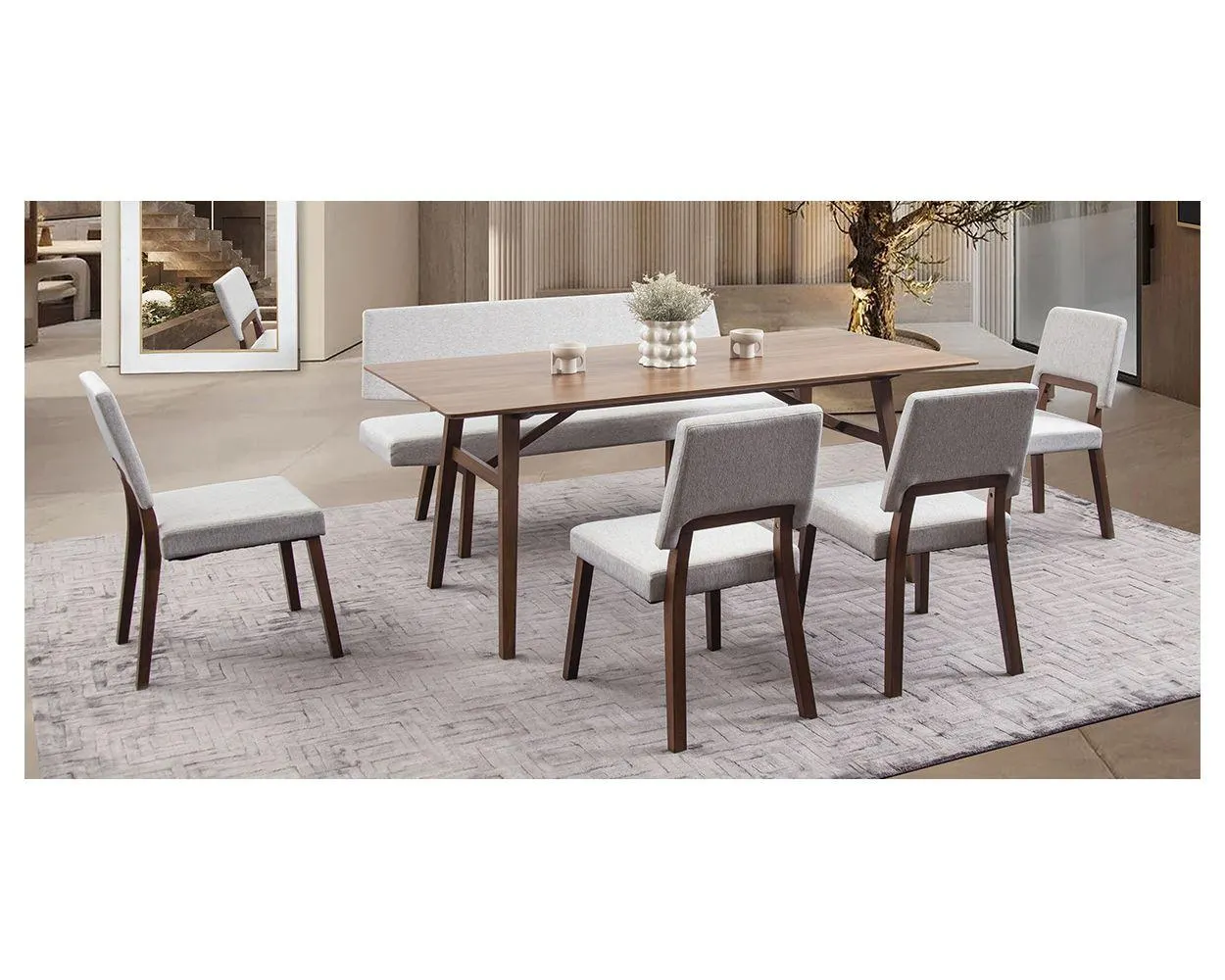 Comedor Rectangular 180x90 Cm Tavira Beige 6 Piezas