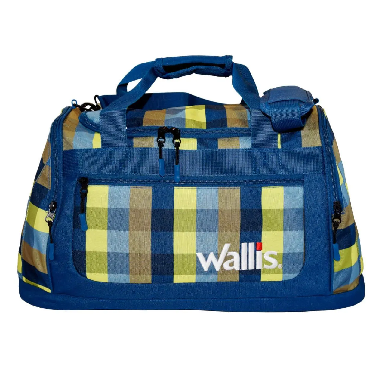 Maleta deportiva de 50 L, cuadros azul/verde