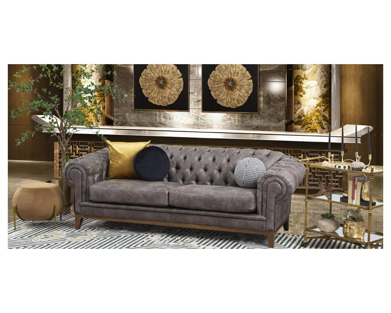 Sofá 3 Plazas Bonded Leather Begonia Gris