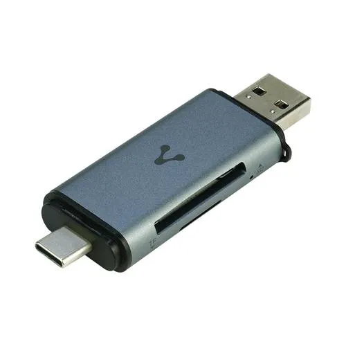 Lector De Memorias Vorago Cr-350 Lector Para Sd Y Microsd Conexión Usb-A Y Usb-C Gris