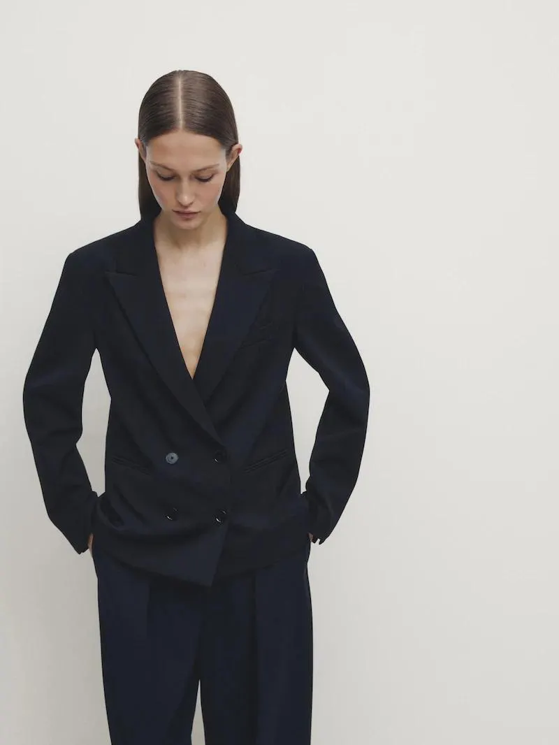 Americana cruzada botones azul marino