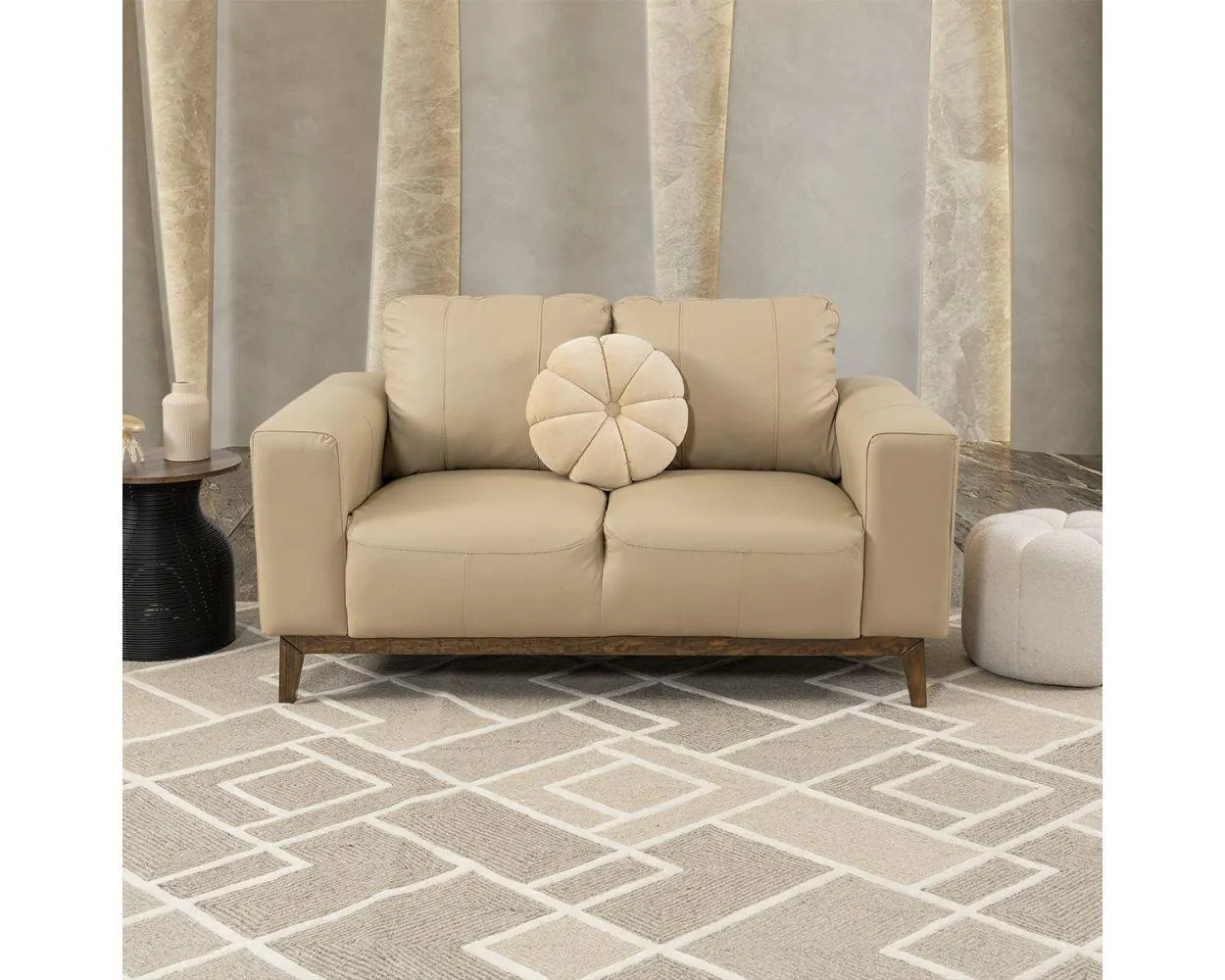 Sofá 2 Plazas Piel Littio Beige