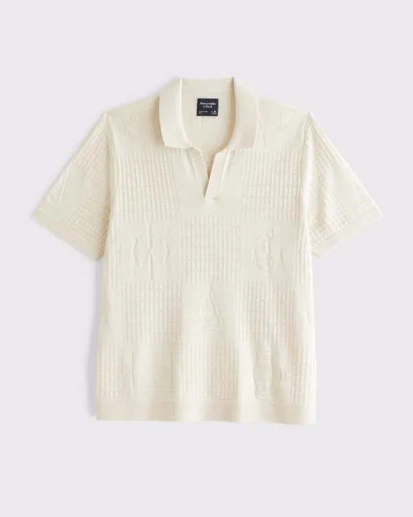 Cable Patchwork Johnny Collar Sweater Polo